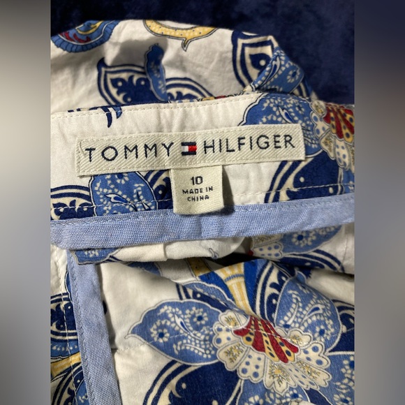 NWT Tommy Hilfiger Paisley Drop Waist Full A Line Skirt, Cream and Blue, Size 10 - Picture 6 of 7